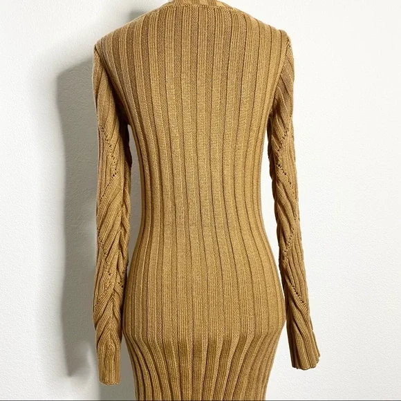 Tan Knitted Long Sleeve Sweater Dress - Picture 2 of 4